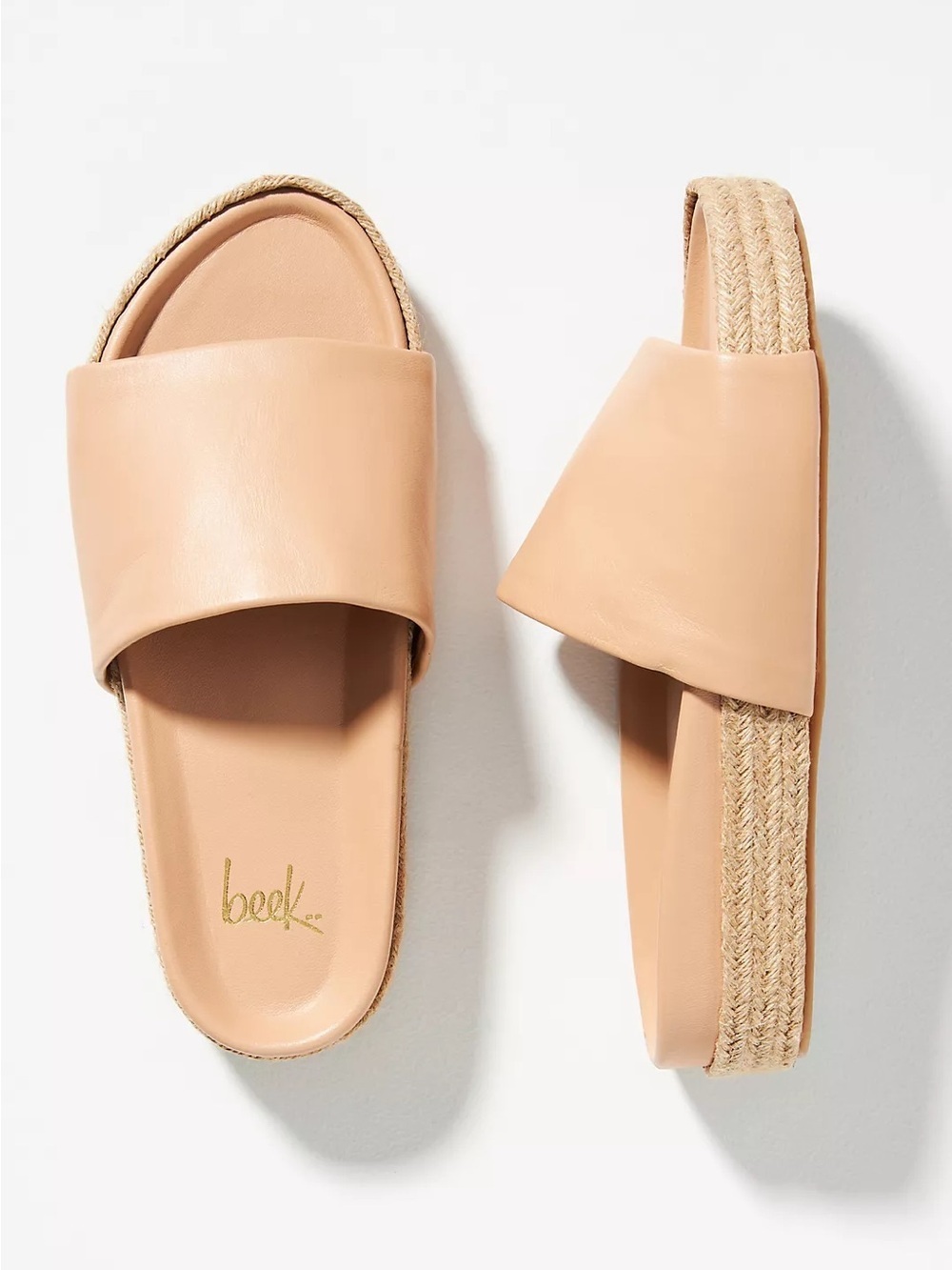 BEEK Anthropologie Pelican Jute Platform Slide Sandals in Beach Tan - Size 6